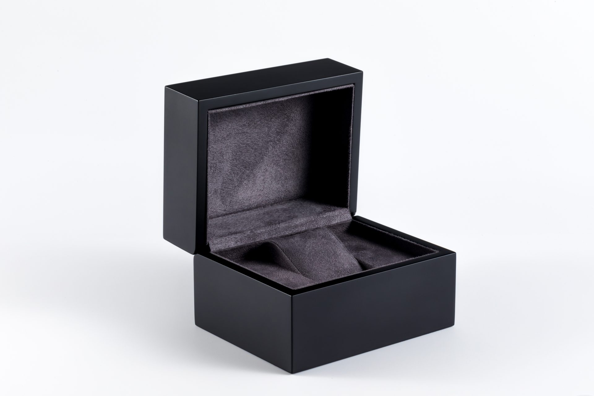 Black lacquer jewelry box with velvet lining