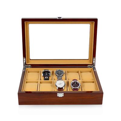 10-Slot Wooden Watch Box with Glass Lid