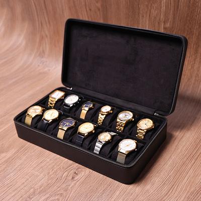 10-Slot Zippered Leather Watch Case