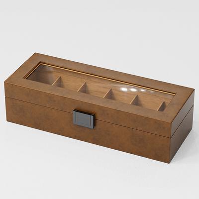 6-Slot Flip-Top Leather Watch Case