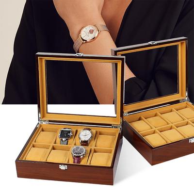 8-Slot Wooden Watch Box with Glass Lid