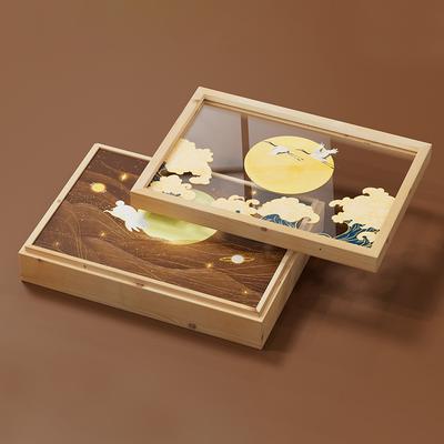Acrylic-Panel Illustrated Wooden Mooncake Box