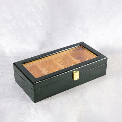 Black Mooncake Box with Glass Lid & Gold Trim