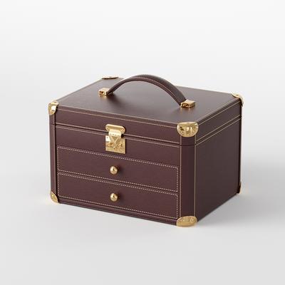 Dark Leather Jewelry Box with Drawers