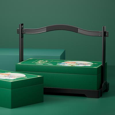Green Mooncake Box with Wooden Carry Frame