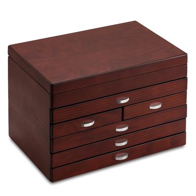 Multi-Tier Matte Wood-Grain Jewelry Box