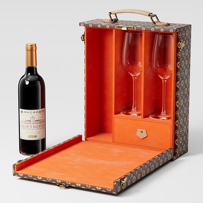 Red Leather Wine Trunk Set