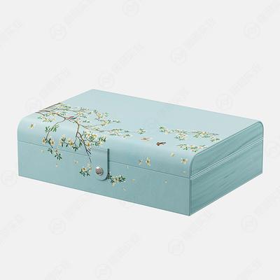Teal Leather-Wrapped Wooden Box