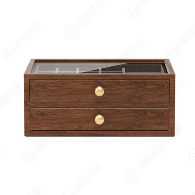 Walnut Jewelry Box — Two-Tier Glass Top