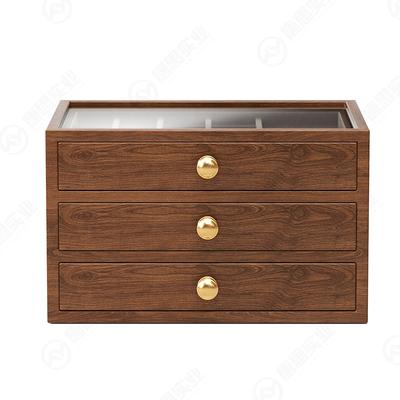 Walnut Jewelry Cabinet — Multi-Tier Glass Top