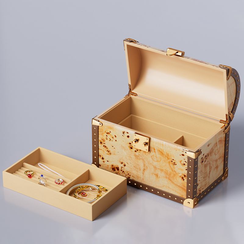 Vintage Trunk-Style Jewelry Chest with Tray