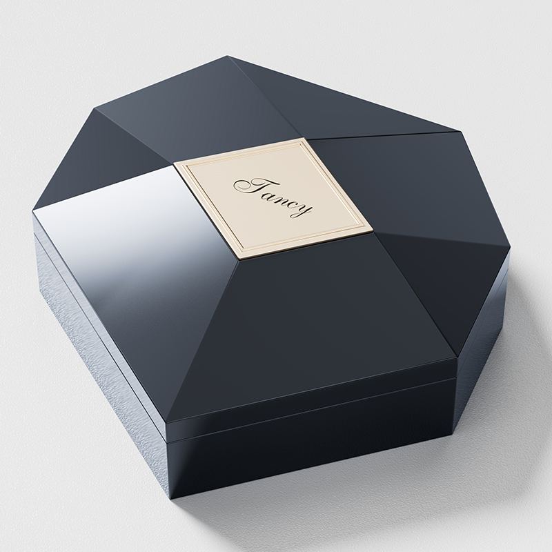 Faceted Black Perfume Box with Nameplate